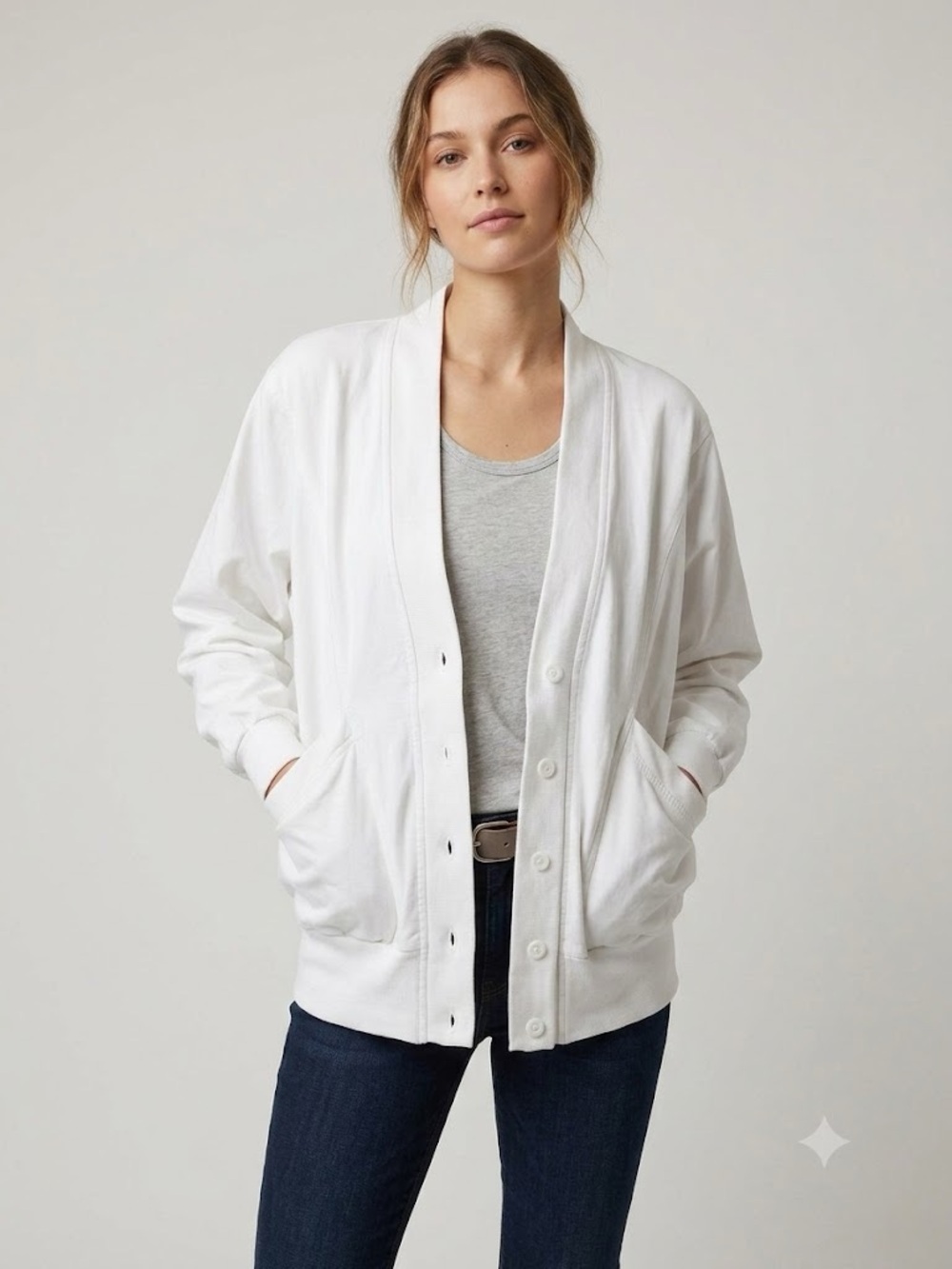 Vintage Sports Accent White Button-Front Women's Cardigan Jacket